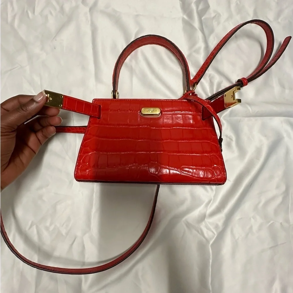 Tory Burch Mini Lee Radziwill Croc Embossed Leather Satchel